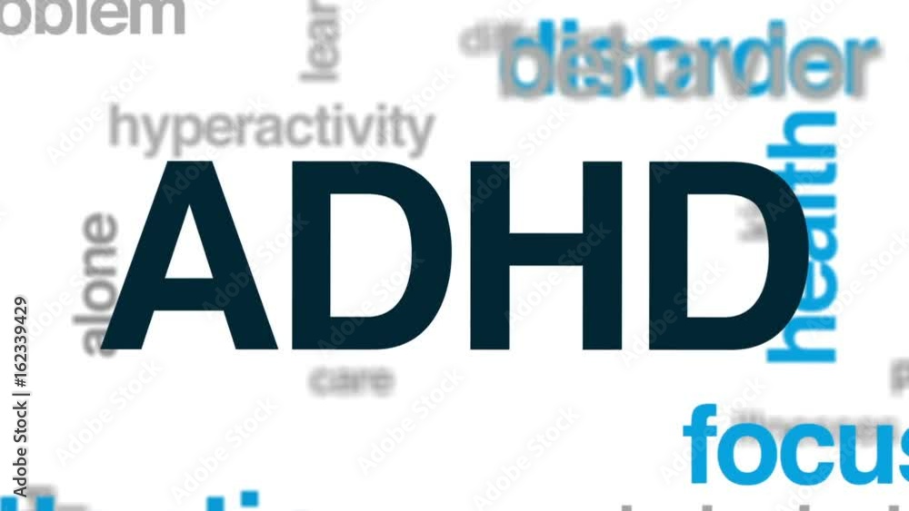 ADHD animated word cloud, text design animation. ADHD animated word cloud, text design animation.