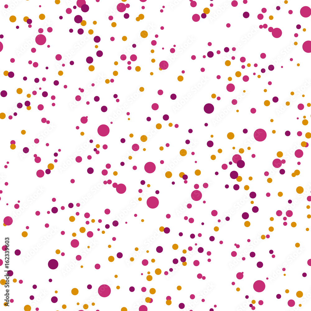 Concept funny color dots seamless pattern. Vector illustration for surface design, background, wrapping paper. Color dots random motif.