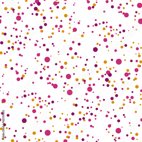 Concept funny color dots seamless pattern. Vector illustration for surface design, background, wrapping paper. Color dots random motif.