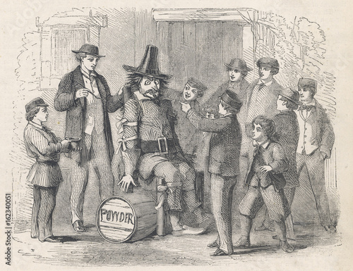 Boys with Penny for the Guy for Bonfire night. Date: 1864 photo