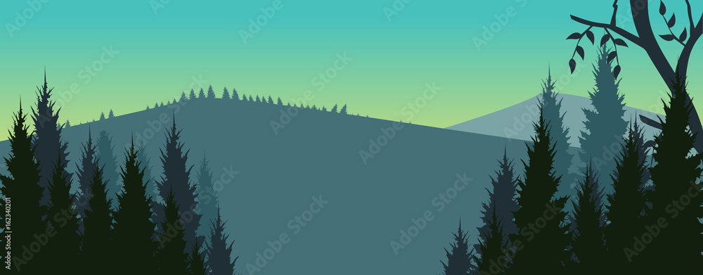 Concept of trendy Forest mountains landscape banner - obrazy, fototapety, plakaty 