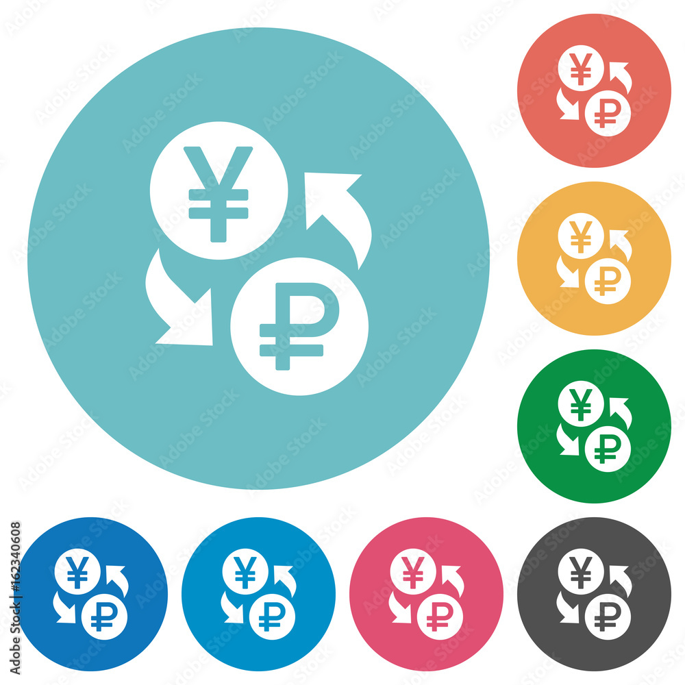 Yen Ruble money exchange flat round icons Yen Ruble money exchange flat round icons