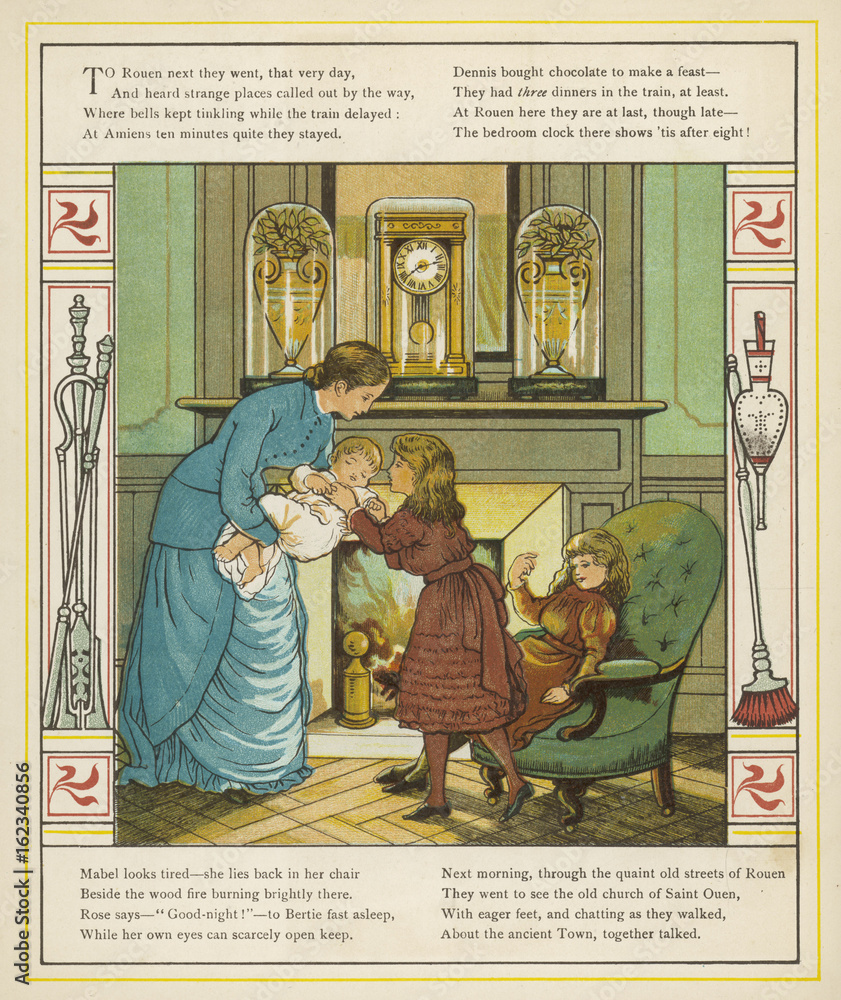 Children  saying goodnight to the new baby. Date: 1882