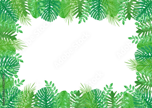 Tropical Leaves Watercolor Edges Border Background Template
