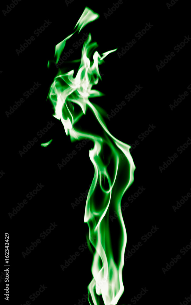 Green flame of fire on a black background