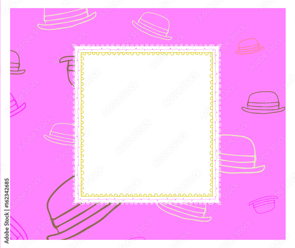 Vector of card with hat design on pink background