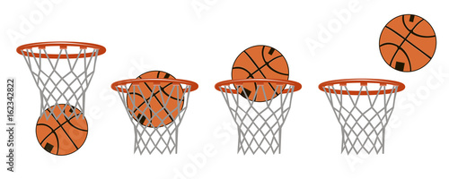 Set basketball images. Stages of hitting the ball in the basket. Vector