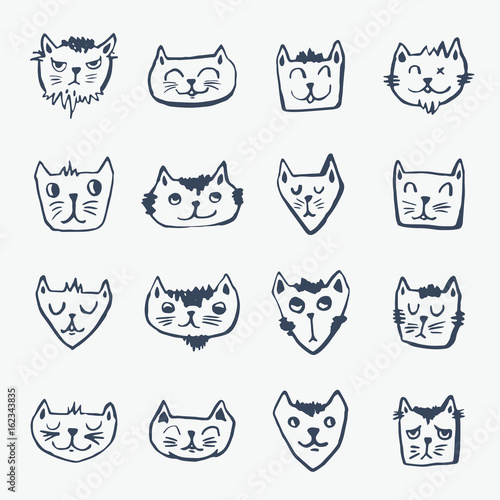 Vector icon set of cats against white background