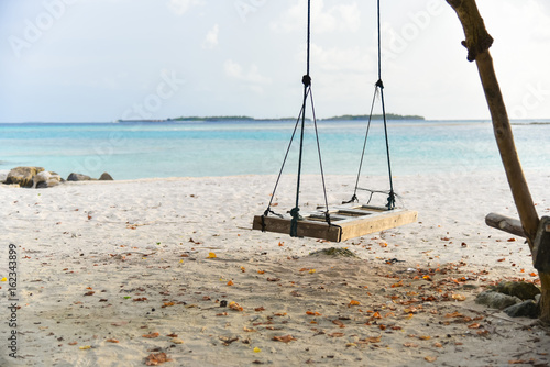 Swing hanging under the tree at Maafushi Island,Maldives © midobun2014
