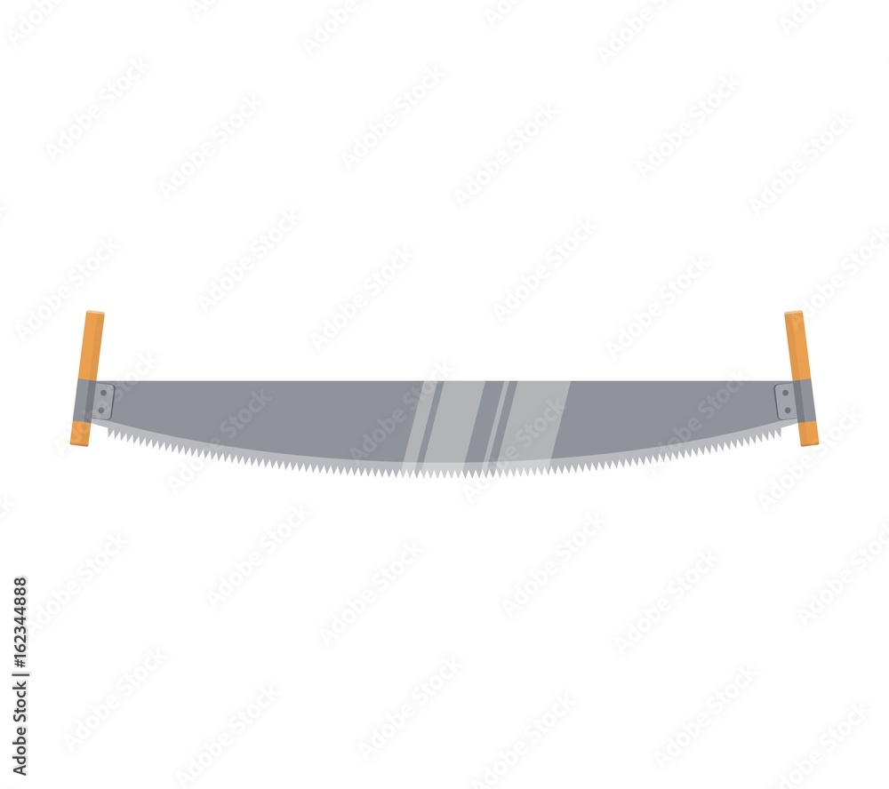Two man saw with wooden handle isolated on white background. Professional instrument, working tool. Vector illustration. Two man saw with wooden handle isolated on white background. Professional instrument, working tool. Vector illustration.