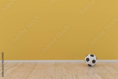 football in yellow color kids room in 3D rendering