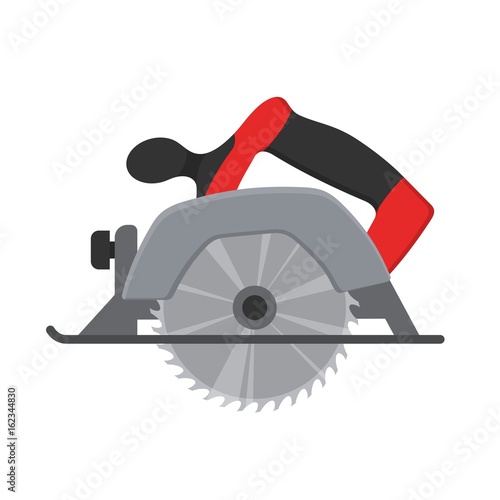 Electric Circular saw wood cutter isolated ot white background. Professional instrument, working tool. Vector illustration