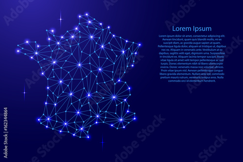 France map of polygonal mosaic lines, rays and space stars of vector illustration.