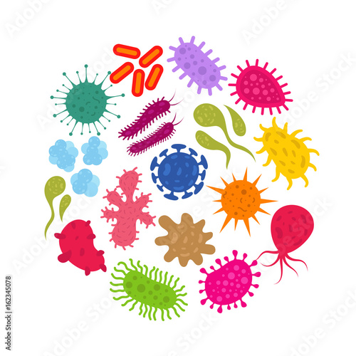 Microorganism and primitive infection virus. Bacteria and germs vector icons