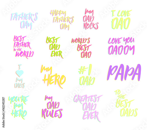 Vector icon set of fathers day text against white background