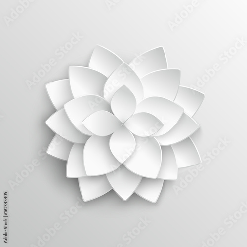 White paper 3d lotus flower in origami style vector illustration