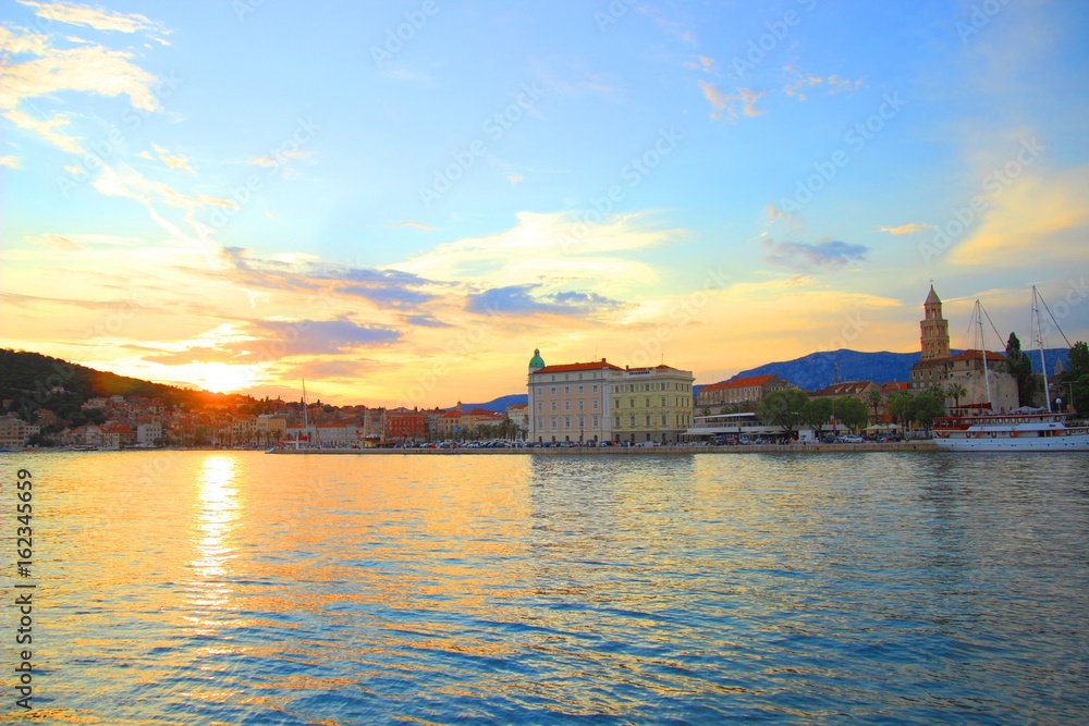 Sunset in Split, Adriatic sea, Croatia
