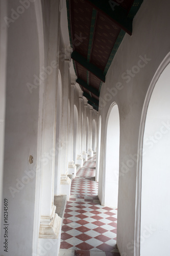 Pathway checkered pattern at Phra Pathom Chedi temple in Thailand