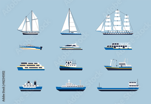 Water Transport - modern vector flat design icons set