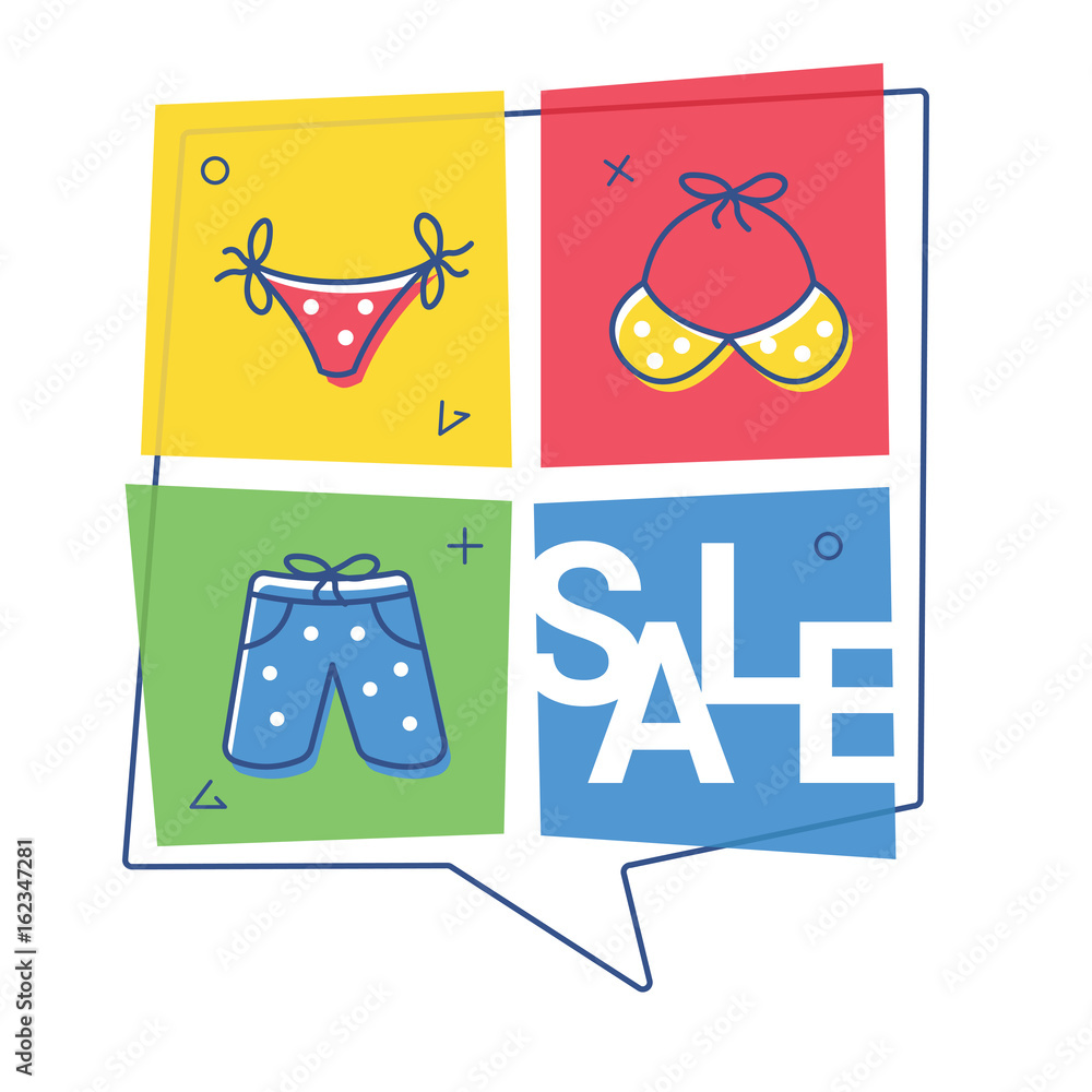 Sale of beachwear - vector banner full of colors