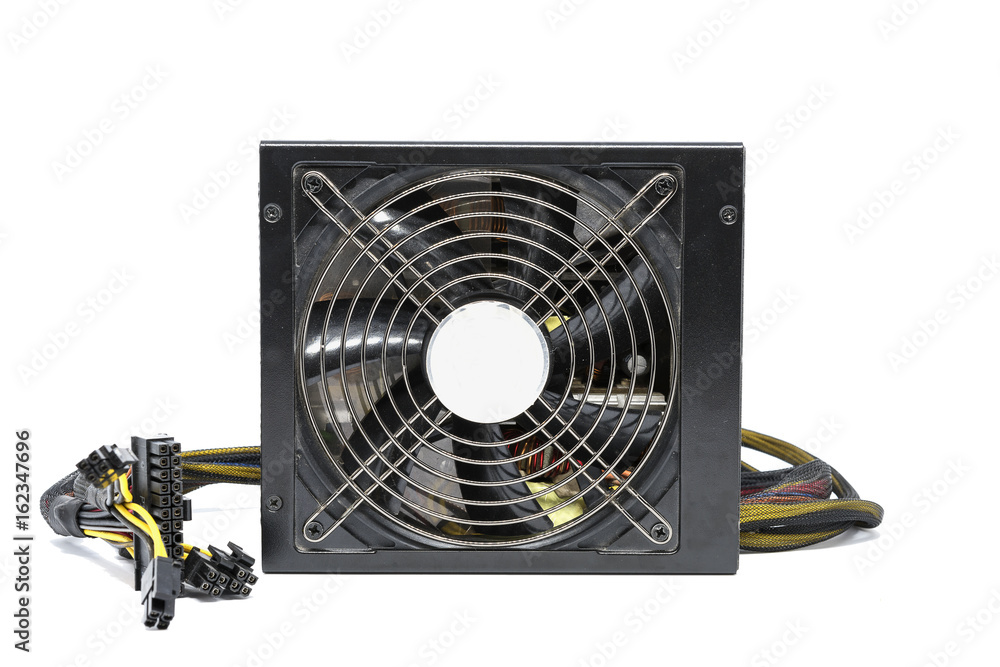 Computer power supply fan with cable isolated on white background Stock