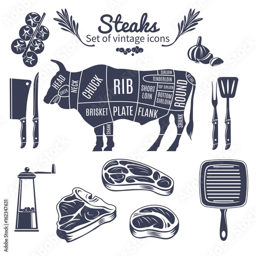 Steaks Vintage Style Icons Set