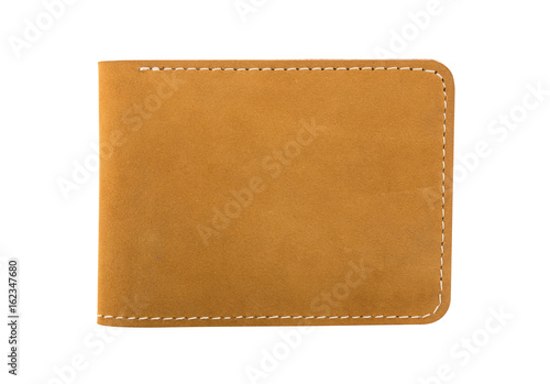 front view of brown nubuck leather wallet isolated on white background