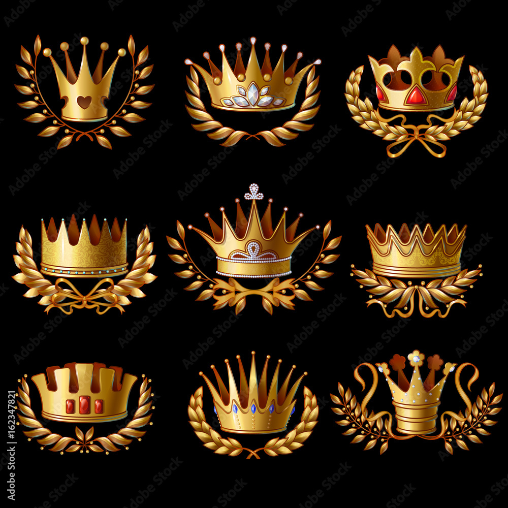 Beautiful Gold Royal Crowns Set Beautiful Gold Royal Crowns Set