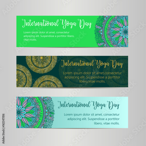 Vector yoga illustration. Template of poster for International Yoga Day. Flyer for 21 june, Yoga day