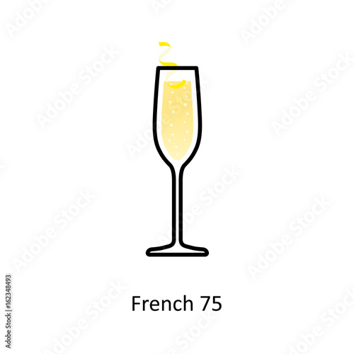 French 75 cocktail icon in flat style