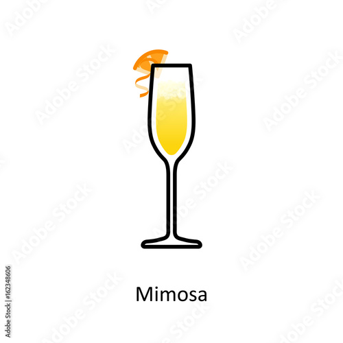 Mimosa cocktail icon in flat style