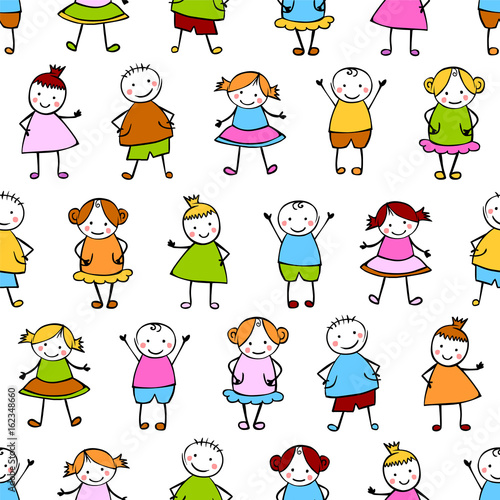 Seamless vector pattern - colorful people in children's style