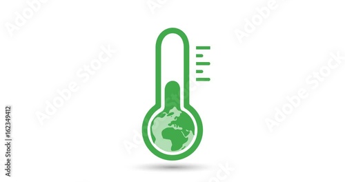 Global Warming, Ecological Problems and Solutions, Green Eco Friendly Ways of Power Generation - Concept Video Animation, Animated Earth Globe Inside of a Thermometer 