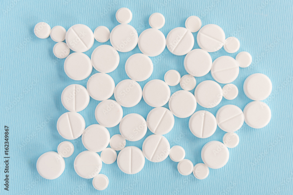 Top view of white medical tablets Top view of white medical tablets
