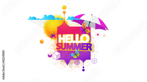 Abstract Summer Decorative Greeting Background Vector Illustration on White.