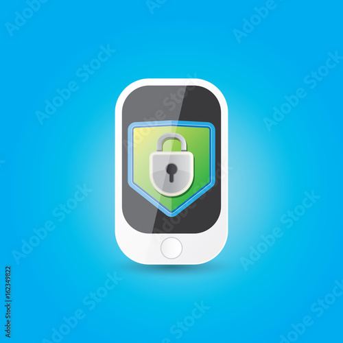 Mobile security app screen with shield and lock
