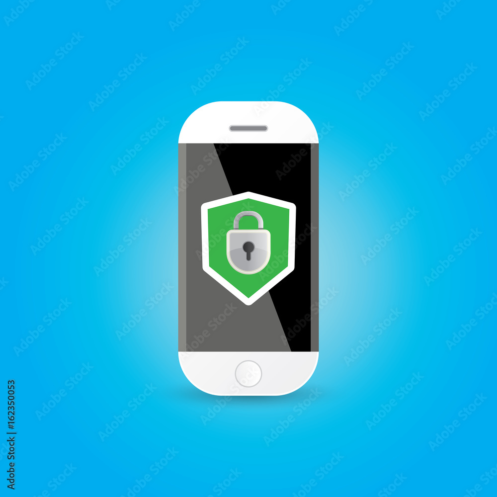 Mobile security app screen with shield and lock Mobile security app screen with shield and lock