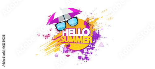 Abstract Summer Decorative Greeting Background Vector Illustration on White.