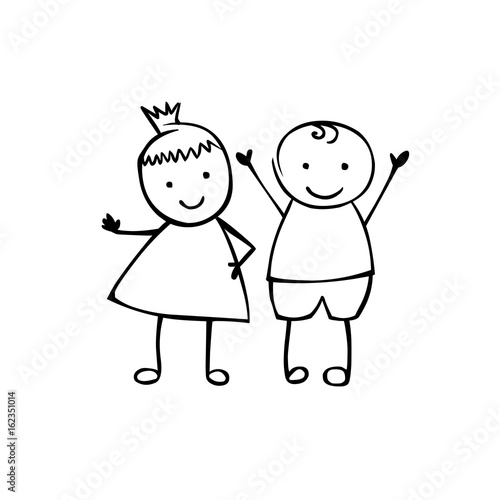 Linear boy and girl. Vector couple