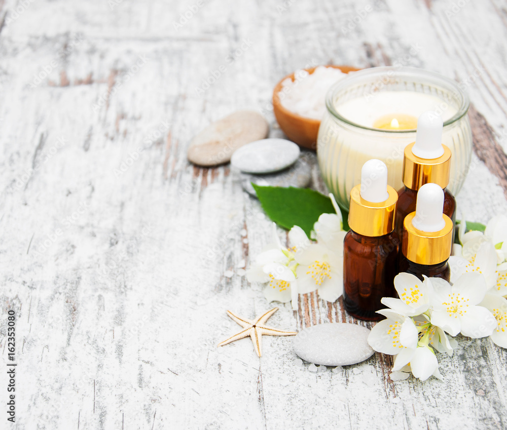 Spa products with jasmine flowers Spa products with jasmine flowers