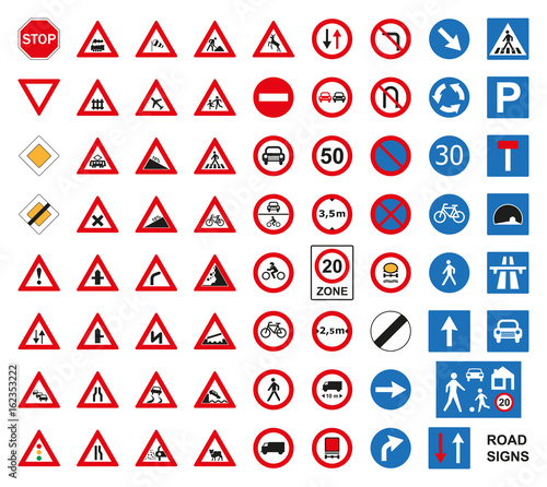 Traffic road signs set isolated on the white