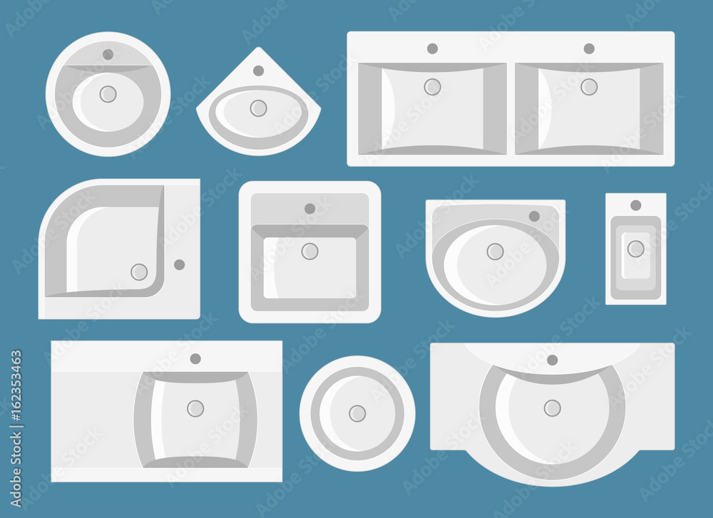 Set of sinks in flat style. Top view Set of sinks in flat style. Top view