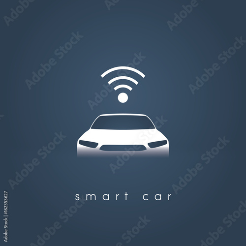 Smart or intelligent car vector concept. Futuristic automotive technology with autonomous driving, driverless cars.