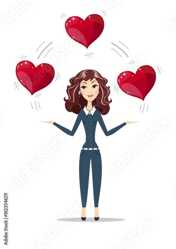 Woman holding hearts. For use in presentations. Stock vector illustration