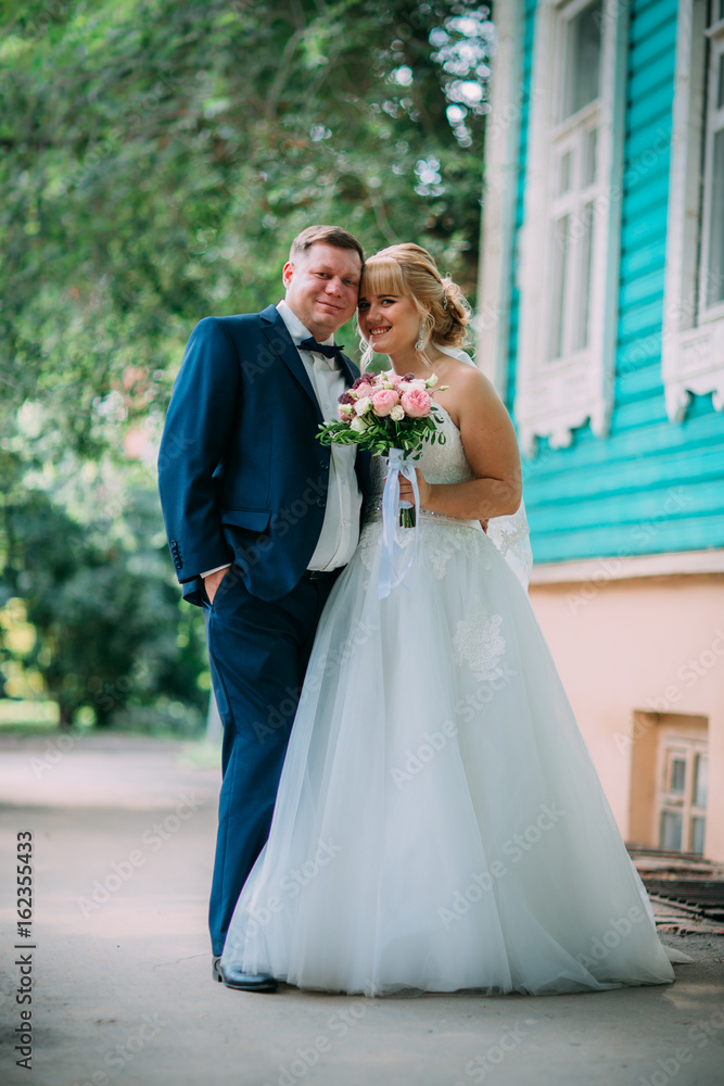 bride and groom on the background of the city bride and groom on the background of the city