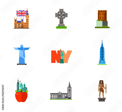 Famous places icon set