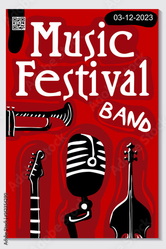 Music poster for jazz band live festival with singer and music instruments. Colorful flat modern concert cover template for vinile with music song concept isolated vector illustration design