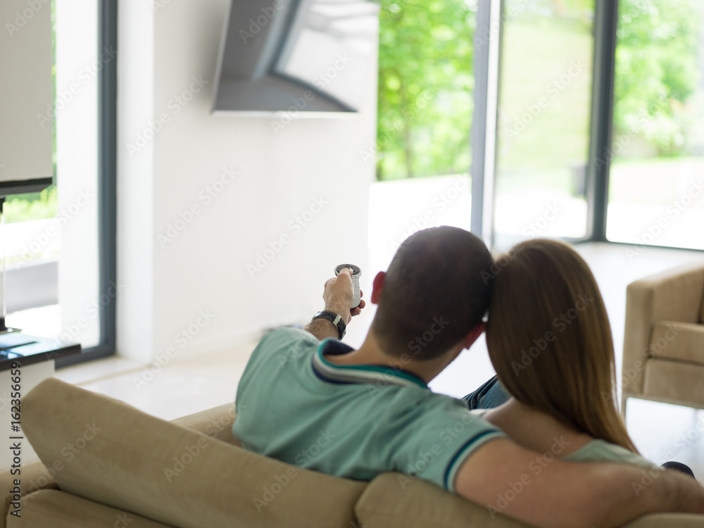 Obraz premium Young couple on the sofa watching television
