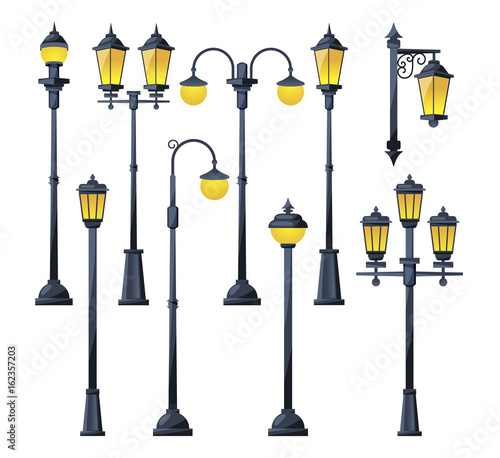 Vector illustration of old city lamps in cartoon style