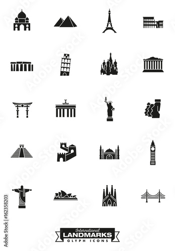 International landmarks glyph icon set
